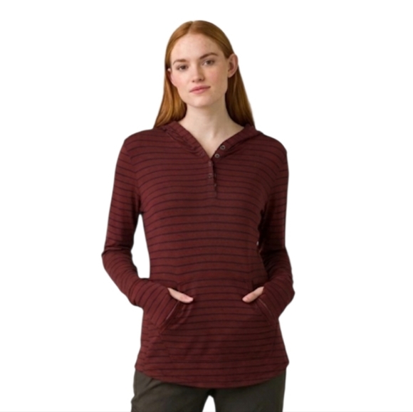 Prana Tops - NWT Prana Women's Sol Protect Long Sleeve Hoodie Rhubarb Stripe XL